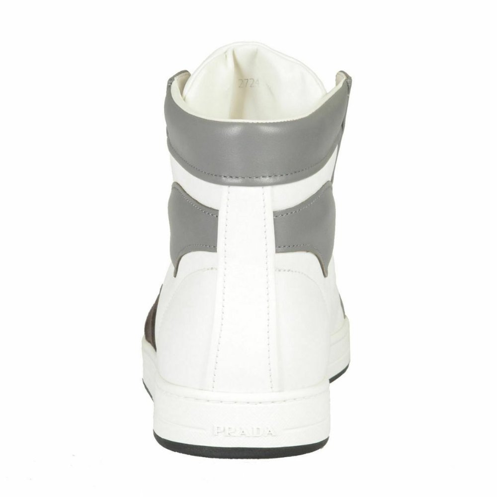 Prada Leather White Hi Top Fashion Sneakers Shoes - Picture 3 of 8